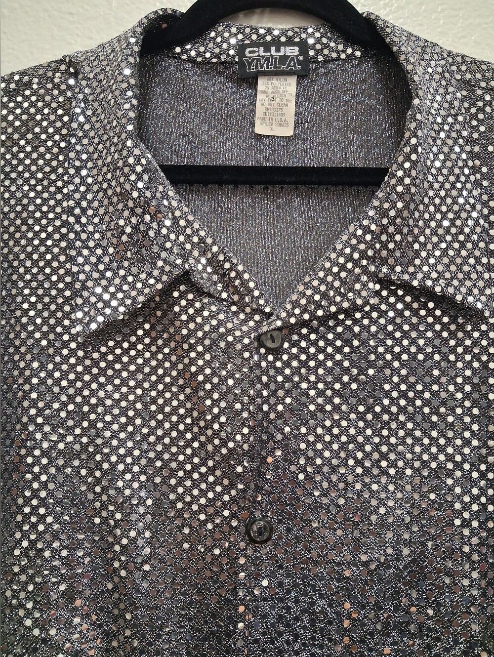 Club YMLA Silver Metallic Sequin RAVE EDM Y2K Party Shirt  Men's XL USA